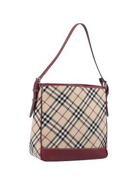 BURBERRY Nova Check Blue Label Shoulder Bag Canvas Beige Silver